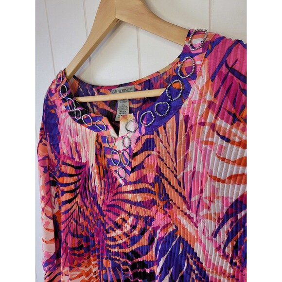 Cahterines Top Womens Size 14/16w Petite Pink Embellished Short Sleeve - Picture 4 of 7